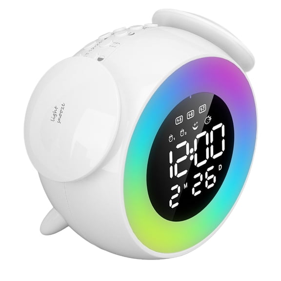 NFTIGB Wake Up Light Alarm Clock, Colorful RGB Bedside Digital LED Clock with Music, Rechargeable Smart Sound Machine for Bedroom, 6.69 inches / 17 cm, Multicolor