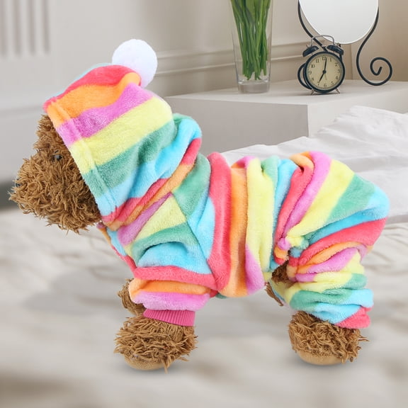 NFTIGB Warm Pet Pajamas Jumpsuit for Dogs and Cats, Rainbow Multicolor Striped Clothing for Small Animals, Comfortable Autumn Winter Pet Apparel One-Piece, Size XS (10 inches / 25.4 cm)