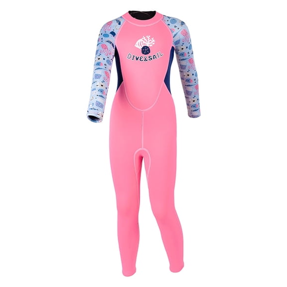 NFTIGB Wetsuit for Kids Girls 2.5mm Neoprene Thermal Swimsuit Long Sleeve Full Body Swimwear for Water Sports Diving Surfing Lessons Pink Size S (12.2 inches / 31 cm) Durable and Comfortable