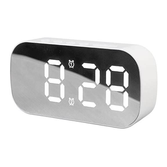 NFTIGB White Mirror Alarm Clock with LED Display, 5 Levels Brightness, Date & Temperature Display, Desktop Digital Clock (14.0 x 9.0 x 4.0 inches / 35.6 x 22.9 x 10.2 cm)