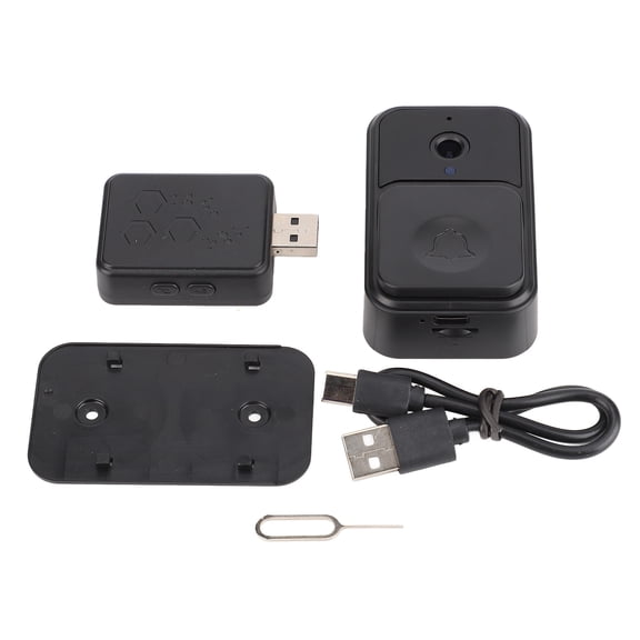 NFTIGB WiFi Video Doorbell Camera Smart Home HD Video Calling Wireless Wifi Doorbell Camera with Ding Dong Receiver Two-Way Audio Night Vision Support 128GB Black 10 inches / 25.4 cm
