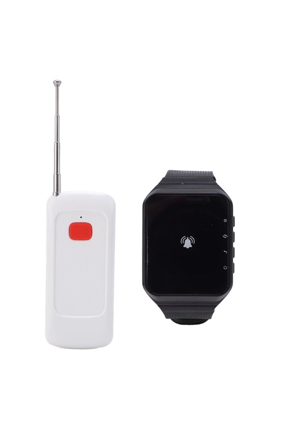 Wireless Call System with Wrist Watch Receiver and Call Button Transmitter, IPX4 Water Proof Wireless Pager System for Restaurant Office Clinic, 1000 Meters Range, Black