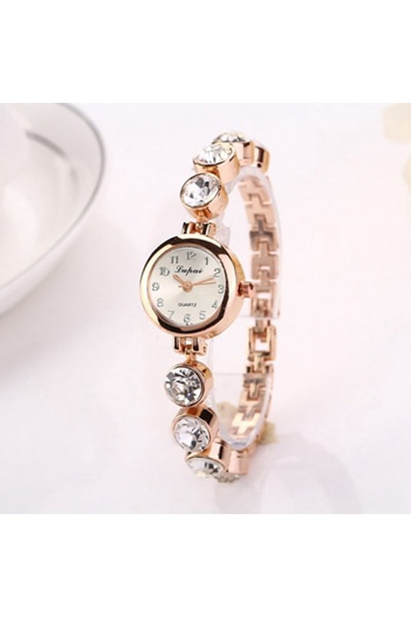 Women's Fashion Quartz Wrist Watch with Crystal Alloy Bracelet Elegant Rose Gold Ladies Dress Watch for Wedding Prom Party Gift Daily Wear 8.7 inches / 22 mm Dial