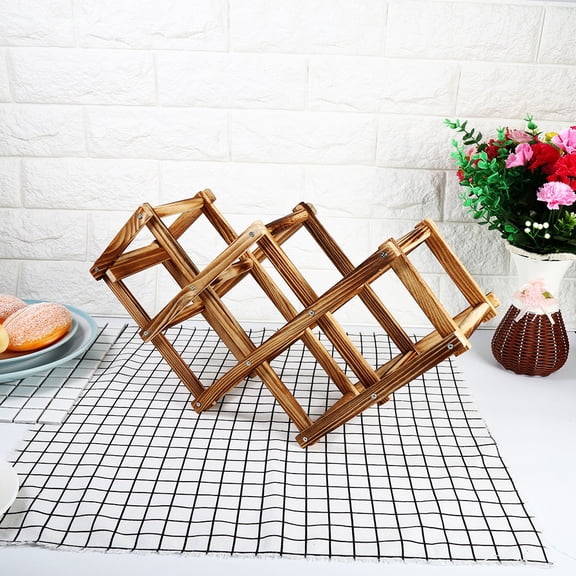NFTIGB Wooden Wine Rack Bottle Holder Storage 6 Bottles Freestanding Countertop Shelf Foldable Rustic Carbonized Finish Home Bar Decor Display Stand (17.7 inches / 45 cm)