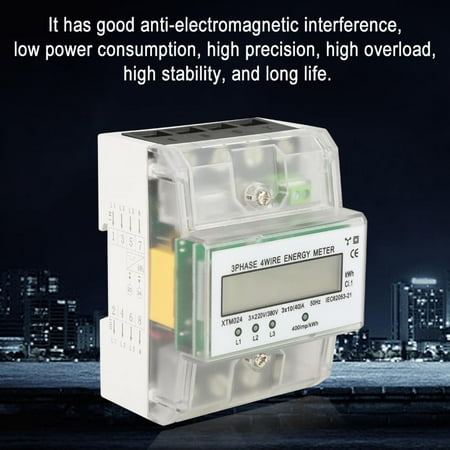 NFTIGB XTM024 Digital LCD 3 Phase 4 Wire Din Rail Electric Meter Electronic KWh Meter 10(40)A for Sub-Metering System, High Precision Power Consumption Voltage Tester for Home Industrial Control