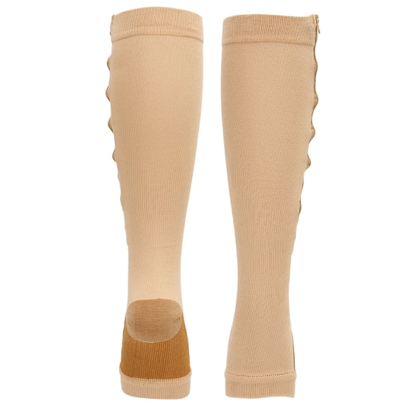 NFTIGB Zipper Compression Socks for Women Open Toe Leg Shaping Skin Color Splicing S/M (7.87 inches / 20 cm) Washable Nylon