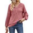 thumbnail image 1 of NFTOEIULA Women Button V Neck Lantern Sleeve Chest Pocket Side Slit Hem Hoodie, 1 of 7