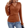 thumbnail image 1 of NFTOEIULA Women Cross-Over V Neck Waist Pleated Long Sleeve Temperament Top, 1 of 7