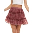 thumbnail image 1 of NFTOEIULA Women Floral Print Elastic Waist Ruffle Hem Layering A-Line Mini Skirt, 1 of 6
