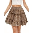 thumbnail image 1 of NFTOEIULA Women Floral Print Elastic Waist Ruffle Hem Layering A-Line Mini Skirt, 1 of 5