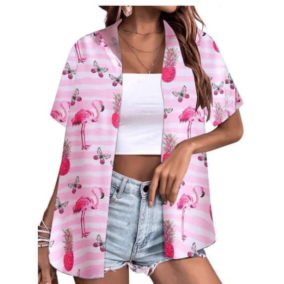 Nlife Women Hawaiian Shirt for Women Short Sleeve Casual Blouse Tropical Button-Down Dressy Top