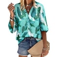 thumbnail image 1 of Nlife Women Hawaiian Long Sleeve Shirt for Women Floral V-Neck Blouse Button Down Top, 1 of 7