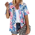 thumbnail image 1 of NFTOEIULA Women Hawaiian Floral Print Oversized Short Sleeve Shirt T-shirt, 1 of 6
