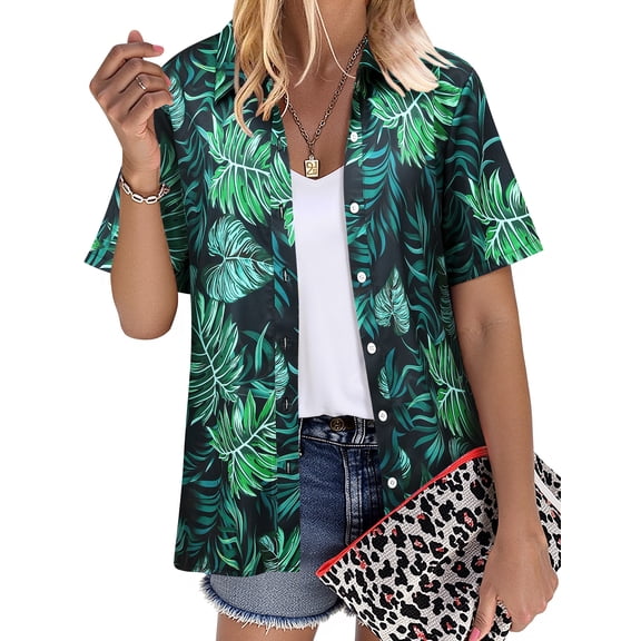 NFTOEIULA Women Hawaiian Floral Print Oversized Short Sleeve Shirt T-shirt