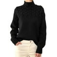 thumbnail image 1 of NFTOEIULA Women High Neck Long Sleeve Ribbed Edge Cable Knit Sweater, 1 of 2