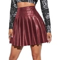 thumbnail image 1 of NFTOEIULA Women High Waist Pleated Faux Leather Flared Flowy Mini Skirt, 1 of 7