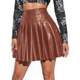 thumbnail image 1 of NFTOEIULA Women High Waist Pleated Faux Leather Flared Flowy Mini Skirt, 1 of 7