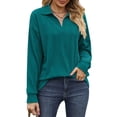 thumbnail image 1 of NFTOEIULA Women Jacquard Textured V Neck Long Sleeve Sweatshirt, 1 of 7