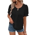 thumbnail image 1 of NFTOEIULA Women Jacquard V Neck Puff Short Sleeve T-Shirt, 1 of 7