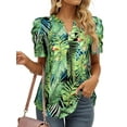 thumbnail image 1 of Nlife Women Puff Sleeve Floral Hawaiian Shirt V Neck Casual Tropical T-Shirt, 1 of 5