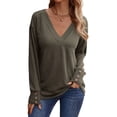 thumbnail image 1 of NFTOEIULA Women V Neck Long Sleeve Buttons At Cuff Top, 1 of 7