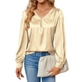 thumbnail image 1 of NFTOEIULA Women V Neck Pleated Long Sleeve Silk Satin Blouse, 1 of 7