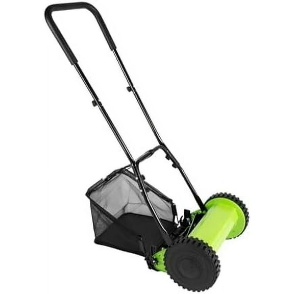 NG12inch 5-Blade Reel Manual Push Lawn , Portable Hand-Push Lawn Sweeper with Grass Catcher and Collection Bag, 1.33'' to 2.51'' Adjustable Height, Green$$Garden & Patio