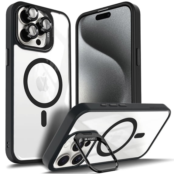 NGB SUPREMACY For iPhone 15 Pro Max Case Built-In Camera Guard Kickstand Lens Protector Wireless Charging MagSafe/Qi Magnetic Car Mount Apple iPhone 15 Pro Max Phone Case Cover