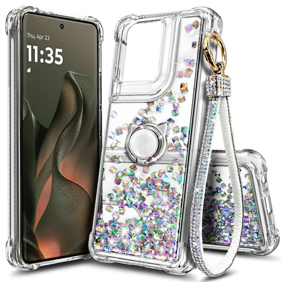 NGB SUPREMACY For Motorola edge 2025 Phone Case Ring Holder Wrist Strap Lanyard Women’s Shiny Sparkly Glitter Moto edge 2025 Case Cover