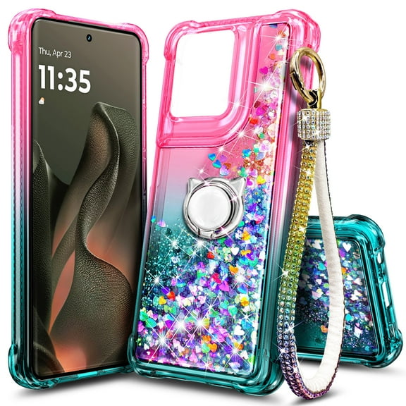 NGB SUPREMACY For Motorola edge 2025 Phone Case Ring Holder Wrist Strap Lanyard Women’s Shiny Sparkly Glitter Moto edge 2025 Case Cover