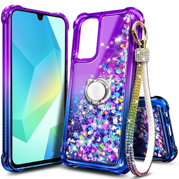 NGB SUPREMACY For Samsung Galaxy A16 5G Phone Case Ring Holder Wrist Strap Lanyard Women’s Shiny Sparkly Glitter Samsung Galaxy A16 Case Cover