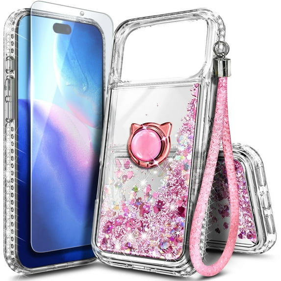 NGB SUPREMACY For iPhone 17 Pro Max Phone Case Screen Protector Ring Holder Wrist Strap Lanyard Shiny Sparkly Glitter iPhone 17 Pro Max Case Cover