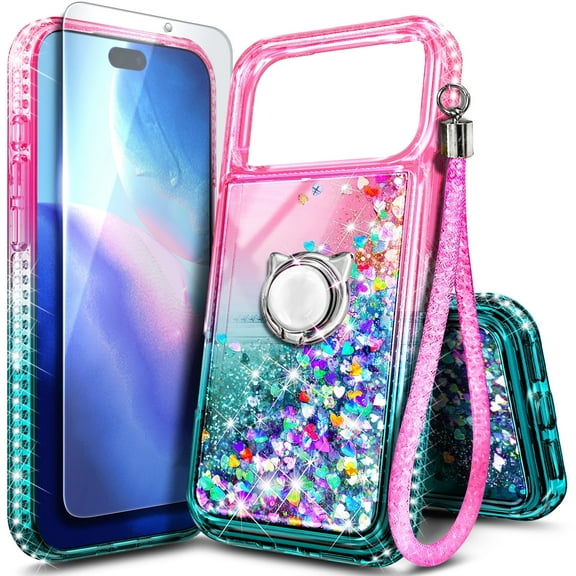 NGB SUPREMACY For iPhone 17 Pro Max Phone Case Screen Protector Ring Holder Wrist Strap Lanyard Shiny Sparkly Glitter iPhone 17 Pro Max Case Cover