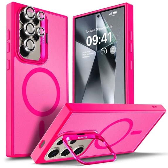 NGB SUPREMACY For Samsung Galaxy S24 Ultra Case Built-In Camera Guard Kickstand Lens Protector Wireless Charging MagSafe/Qi Magnetic Car Mount Phone Cover