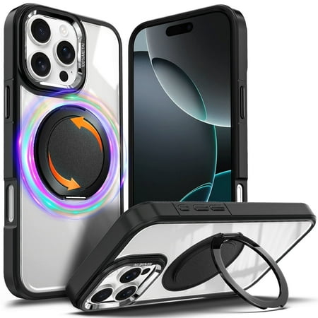 NGB SUPREMACY For iPhone 16 Pro Phone Case Built-In Kickstand Ring Holder Magnetic Car Mount Military-Grade Shockproof Protective Clear iPhone 16 Pro Case Cover