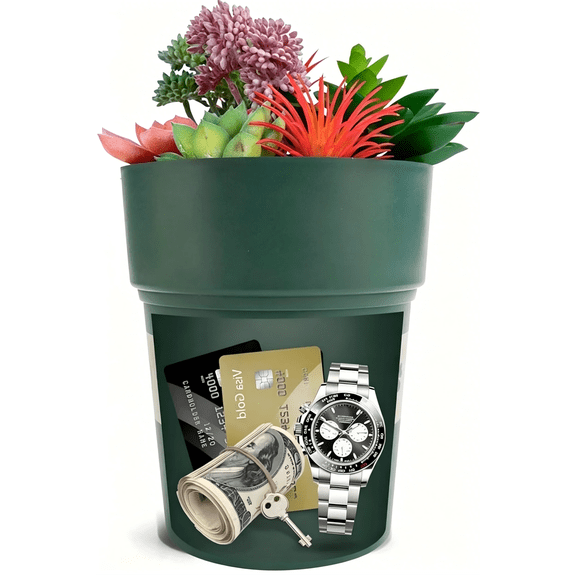 NGD Flower Pot Diversion Safe, Hidden Storage Secret Stash Safe Box, Key Hider for Valuables, Green Artificial Plants Included