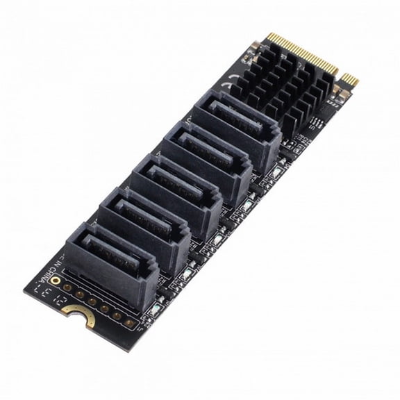 NGFF NVME M-Key PCI Express to SATA 3.0 6Gbps 5 Ports Adapter Converter Hard Drive Extension Card JMB585 2280