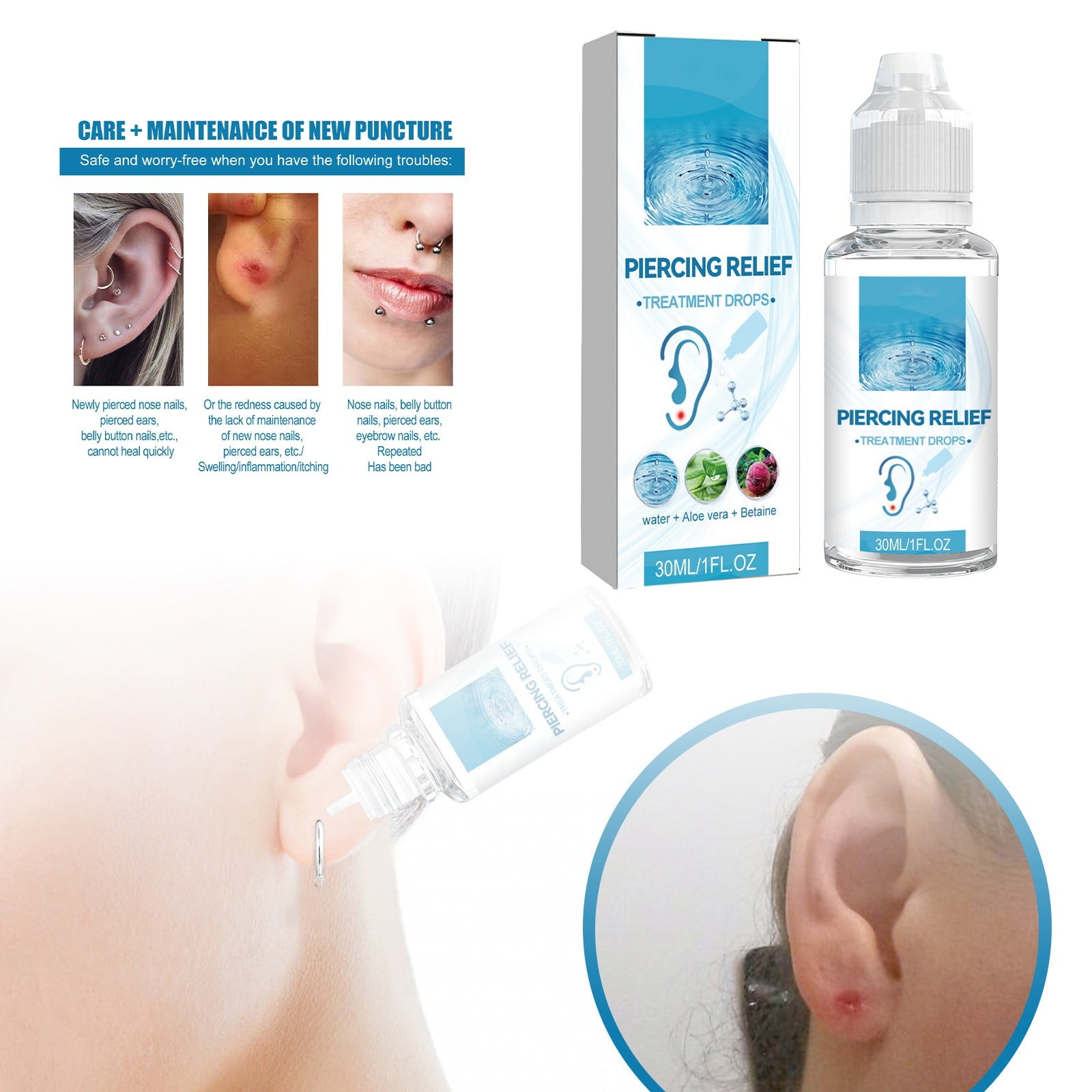 NGHnuifg Perforation Drops Ear Hole Care Gently Perforation Hard Lumps