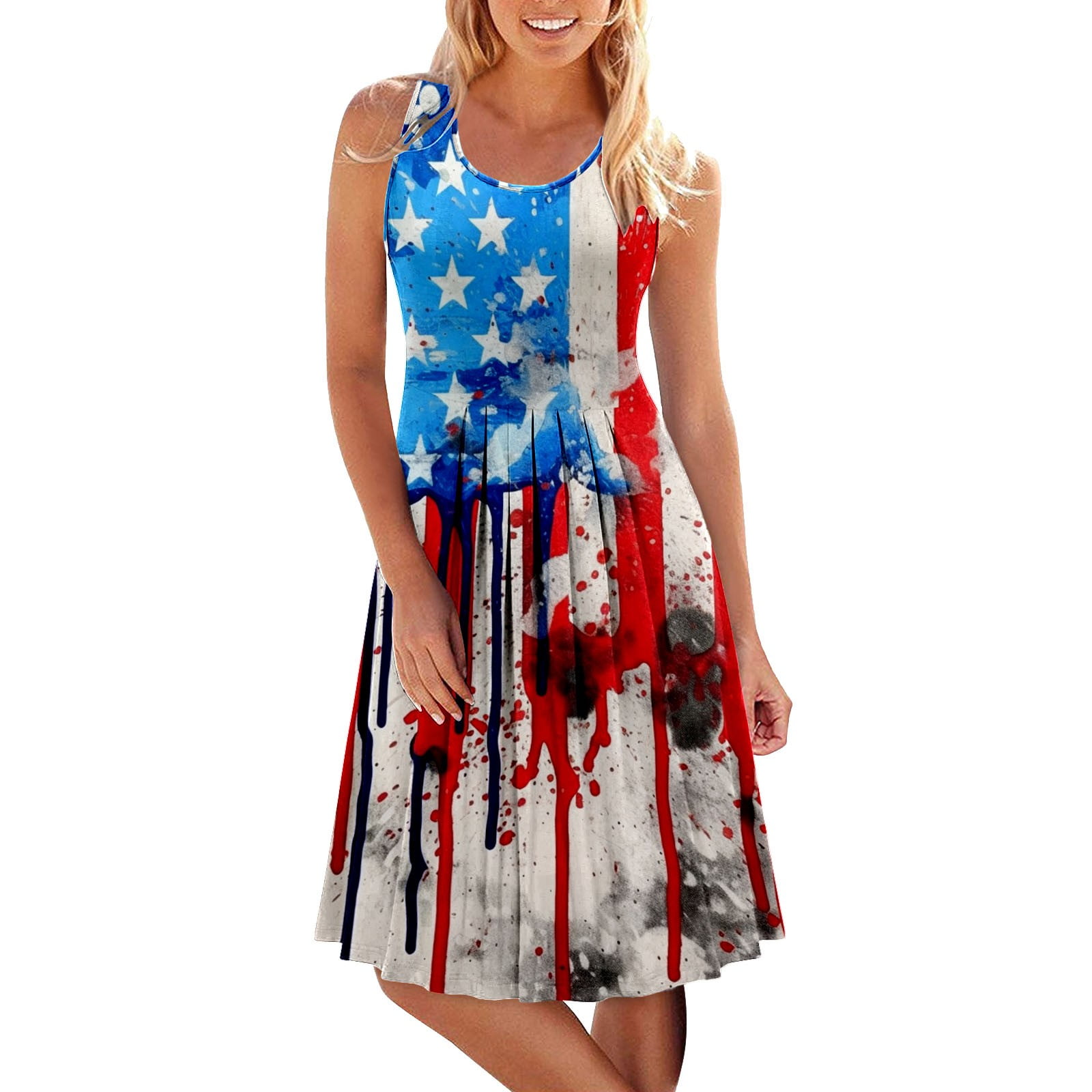 Women Summer Casual Sleeveless Tank Dress Casual Swing Sundress Flowy