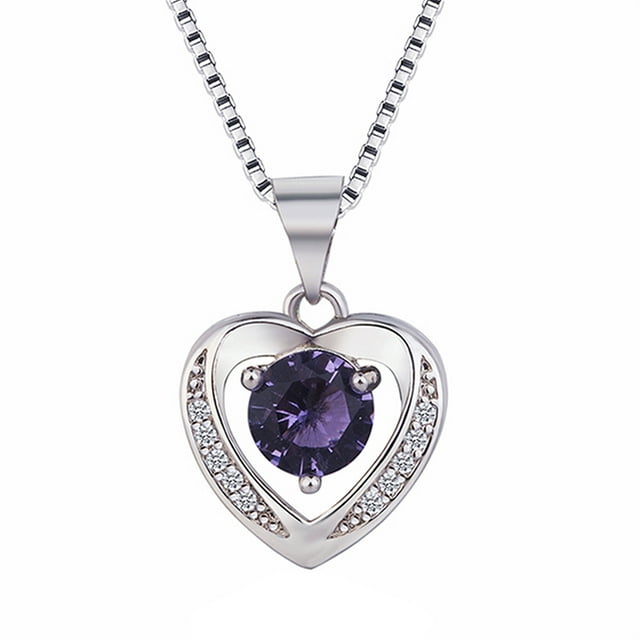 NGHnuifg Women Natural Amethyst Heart Shaped Silver Necklace Clavicle