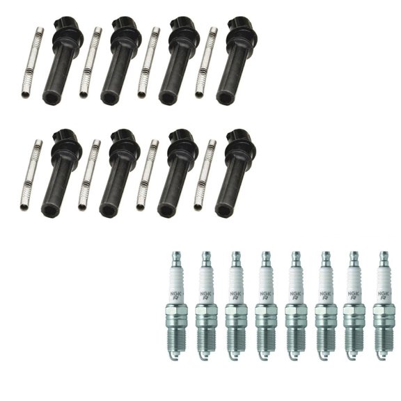 NGK PLATINUM Spark Plugs & Coil Boots Kit for Ford Mustang E150 F150 4.6L 5.4L