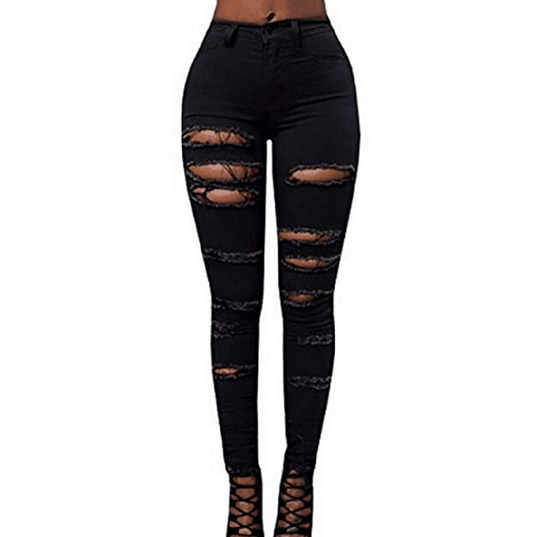 NGMQ Middle Waist Women Casual Ripped Jeans Skinny Denim Pencil Pants