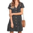 thumbnail image 1 of NGMQ Summer V-neck Women Print Casual Buttons Dress, 1 of 4