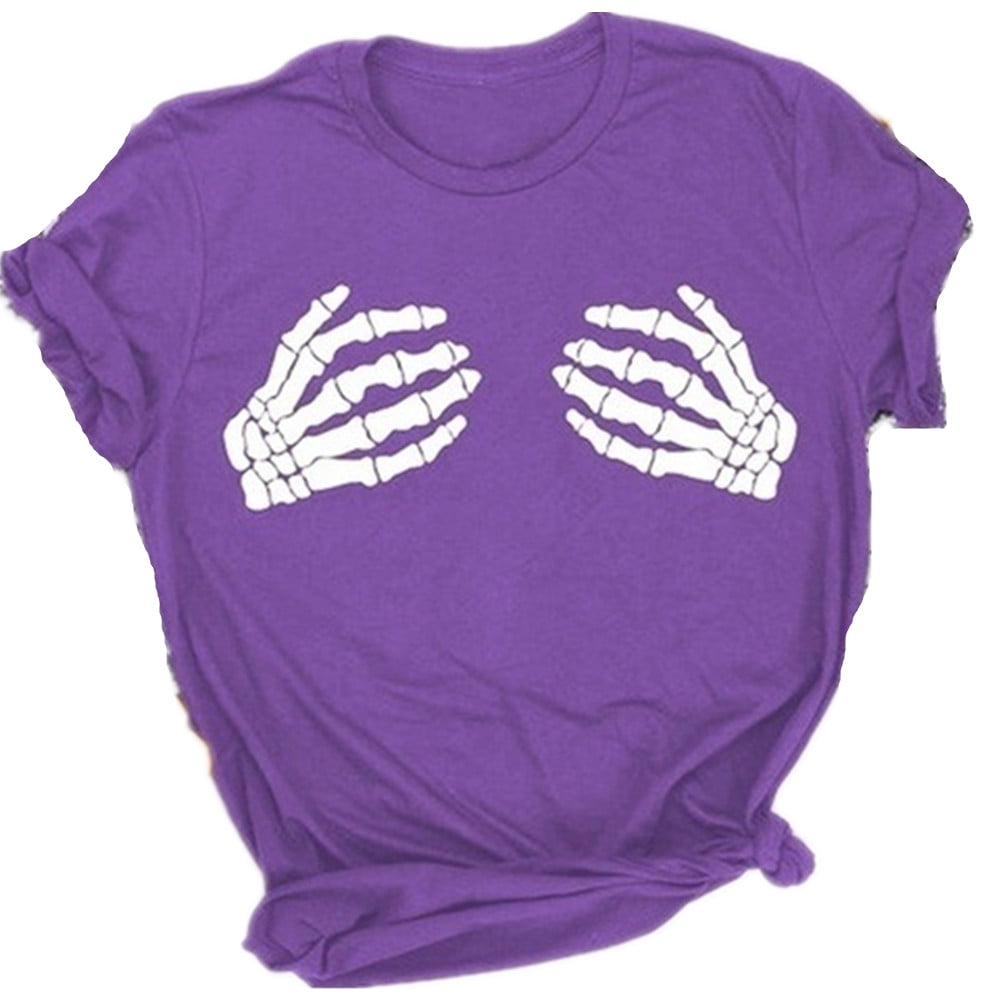 NGMQ Women's Skeleton Hands Shirt Skeleton Hands Bra Graphic Tee 