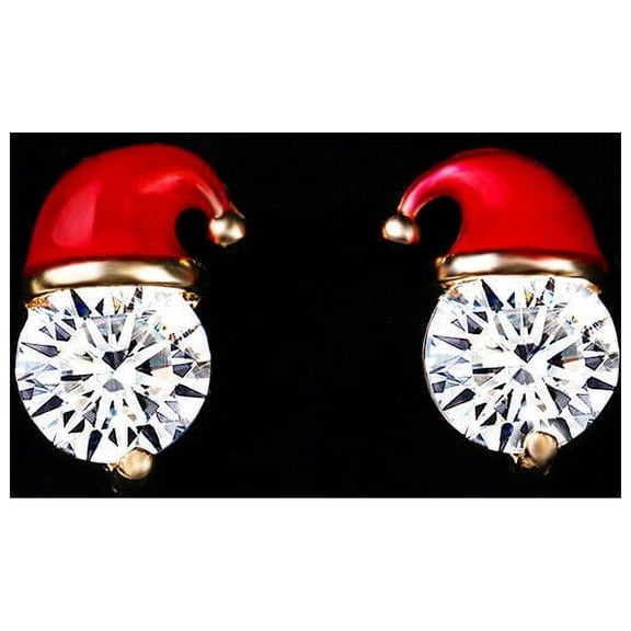 NGOOR 2 Pairs Crystal Santa Hat Christmas Earrings Novelty Stud Earrings Party Jewelry