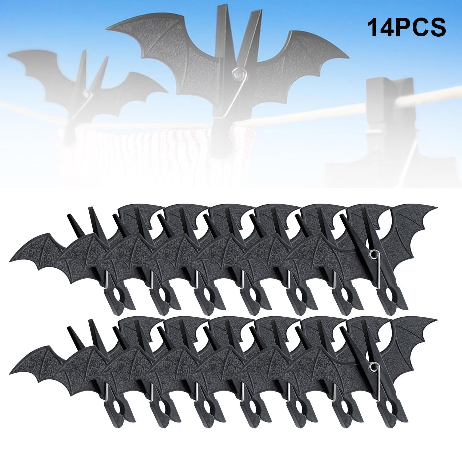 NGTEVOOS Clearance 14pcs Halloween Black Clothes Pins, Windproof Non