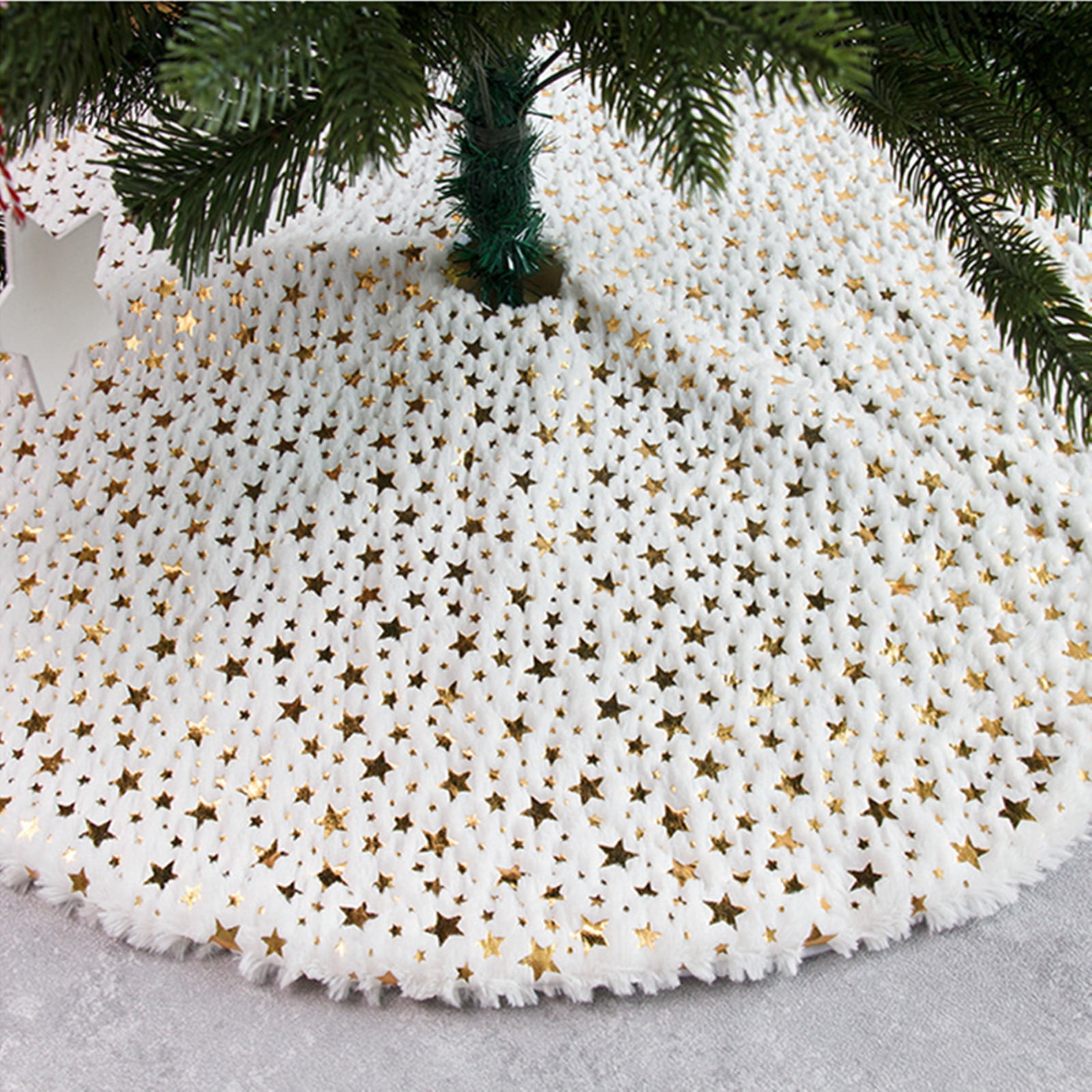 NGTEVOOS Clearance Christmas Tree Skirt Faux Plush Xmas Tree Skirt with