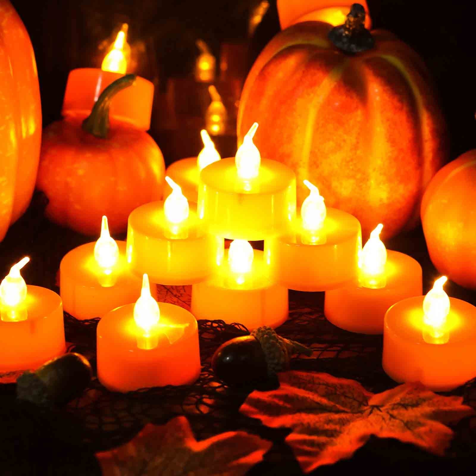 NGTEVOOS Clearance Halloween 6Pack Orange Tea Light Candles, Battery