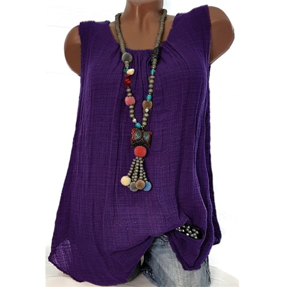 NGTEVOOS Womens Plus Size Cotton Linen Sleeveless Baggy T-shirt Vest Tee Tank Tops