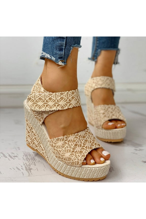 Womens Summer Wedge Platform Slingback Open Toe Comfy High Heel Beach Sandals